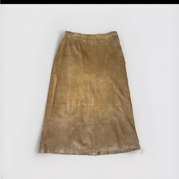 Dialogue Dresses & Skirts - Dialogue QVC 100% Suede Leather Maxi Skirt Tan Cowgirl Western Plus Sz 20W NWT